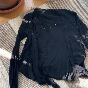 Black mesh top and cardigan